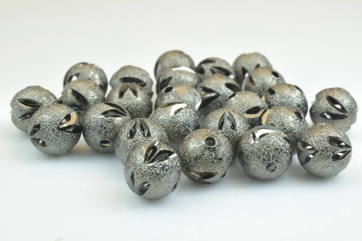 100 PCs Gun Metal Plated Black Carved Round Beads 6mm/8mm/10mm Diamond Cut For Jewelry Making