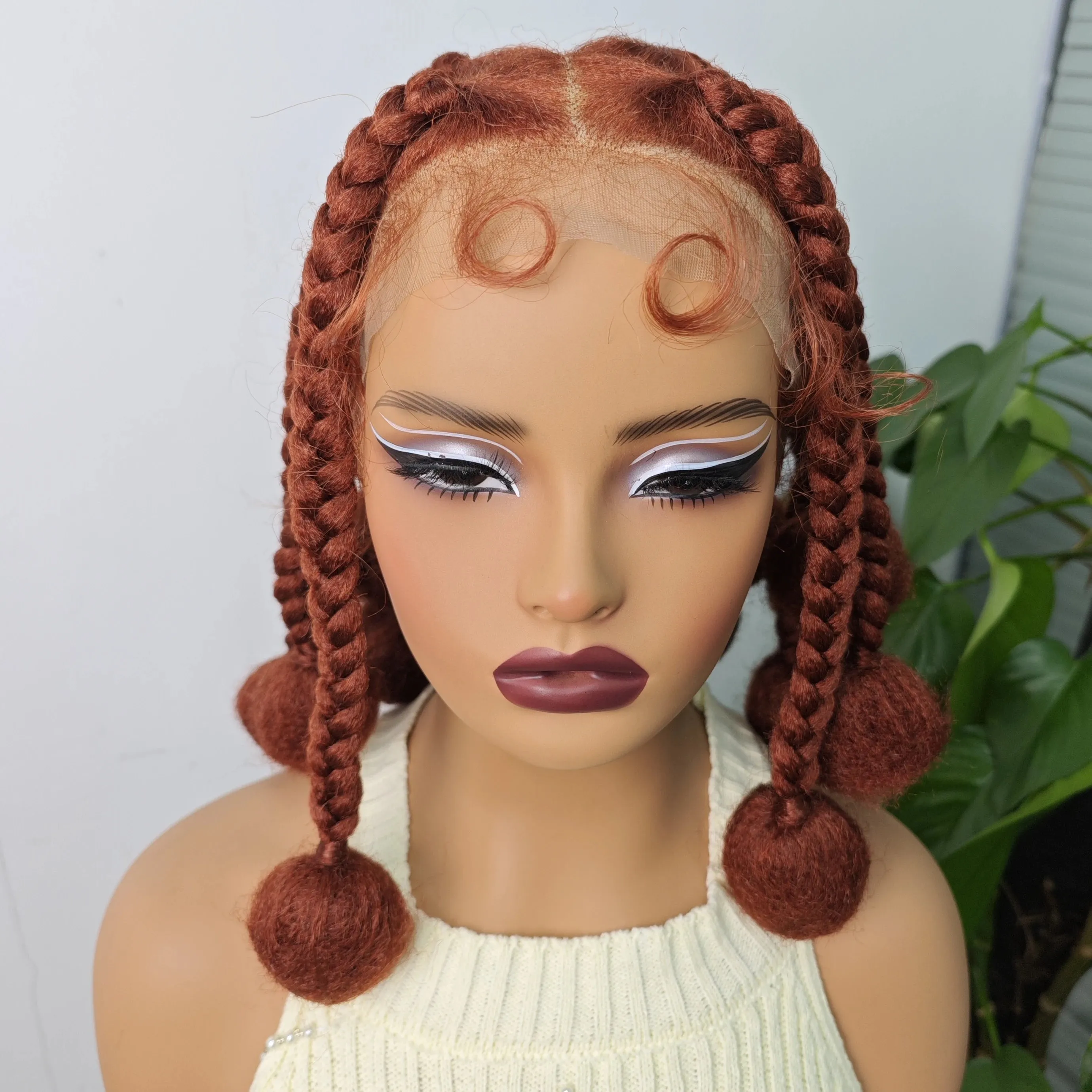 12 Inches Natural Color Synthetic Braided Wigs Transparent Lace Front Kontless Box Braiding Wigs With Baby Hair for Black Women