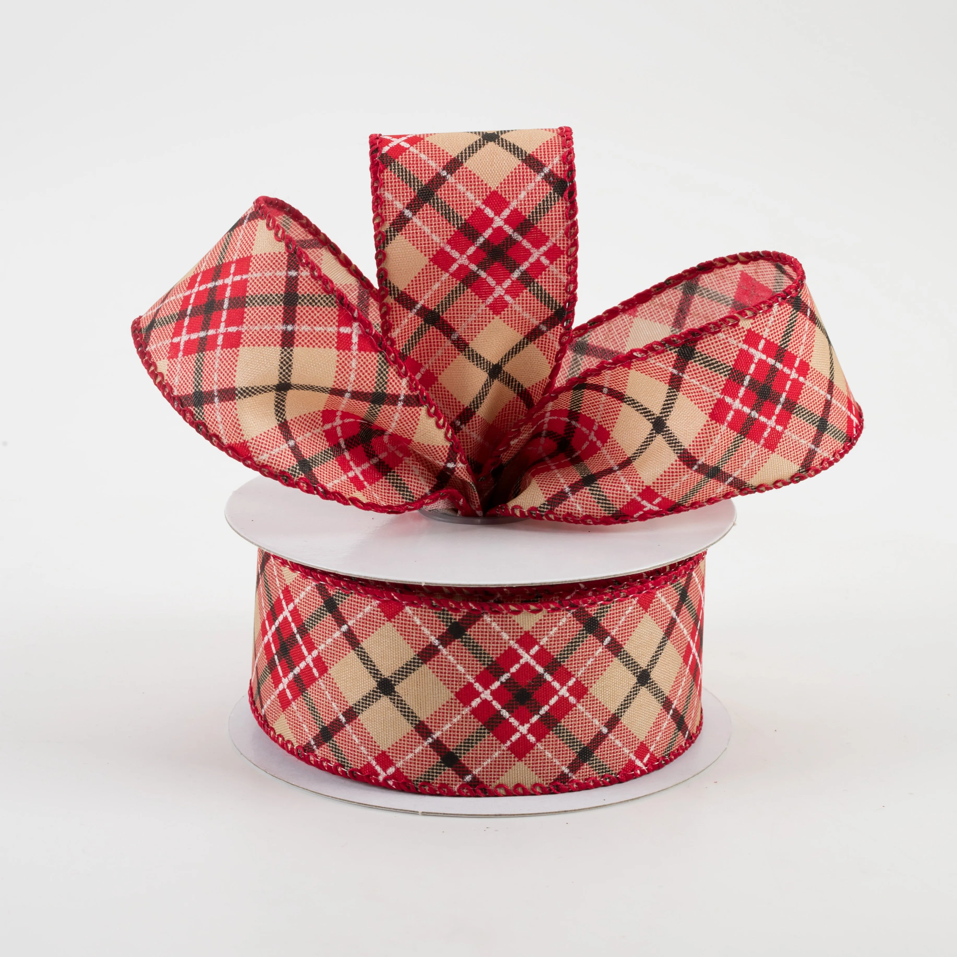 1.5" Argyle Satin Ribbon: Tan, Red, Black, Cream (10 Yards)