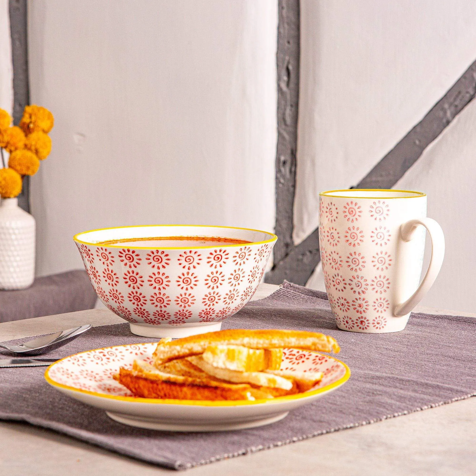 16cm Hand Printed Stoneware Cereal Bowl - By Nicola Spring