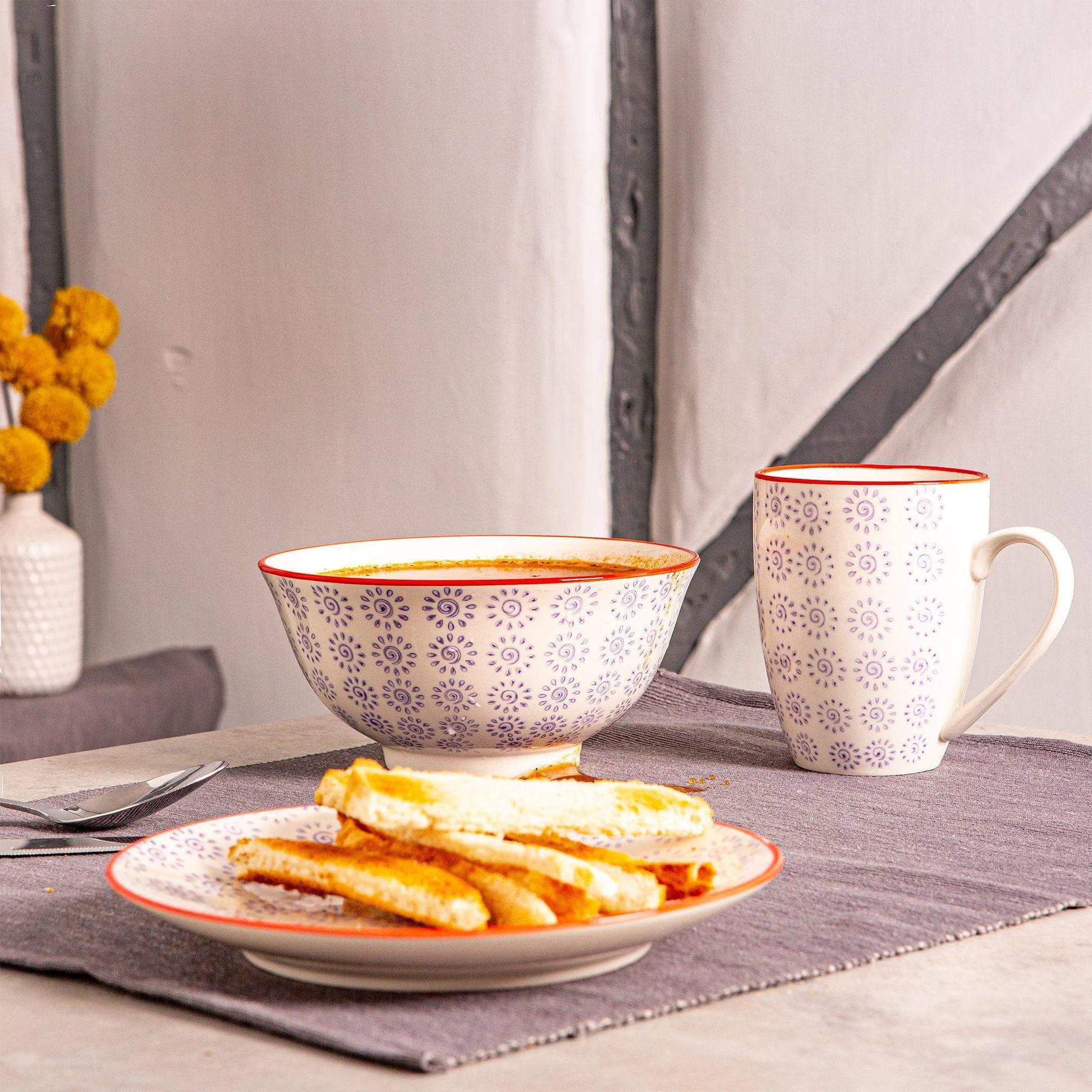 16cm Hand Printed Stoneware Cereal Bowl - By Nicola Spring