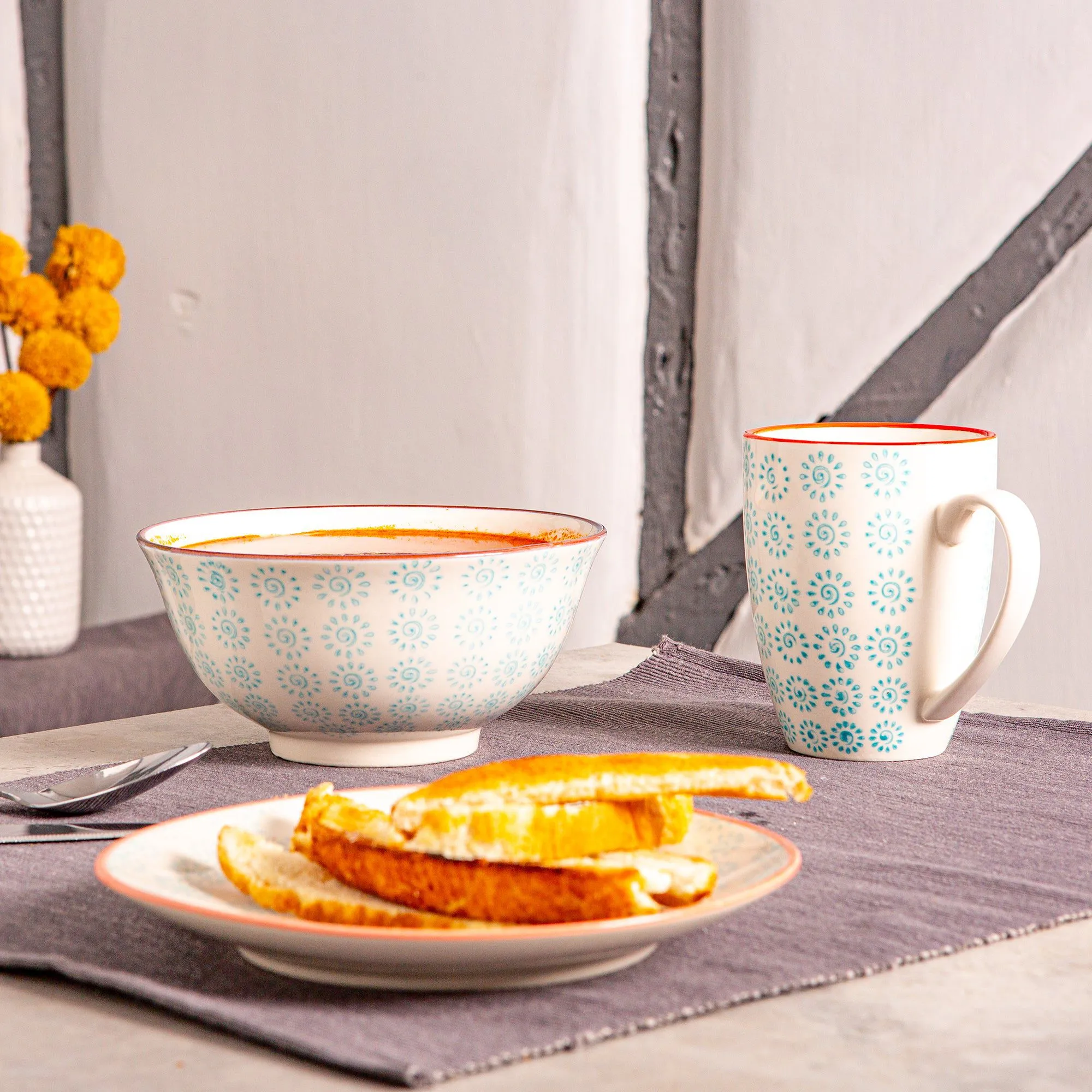 16cm Hand Printed Stoneware Cereal Bowl - By Nicola Spring