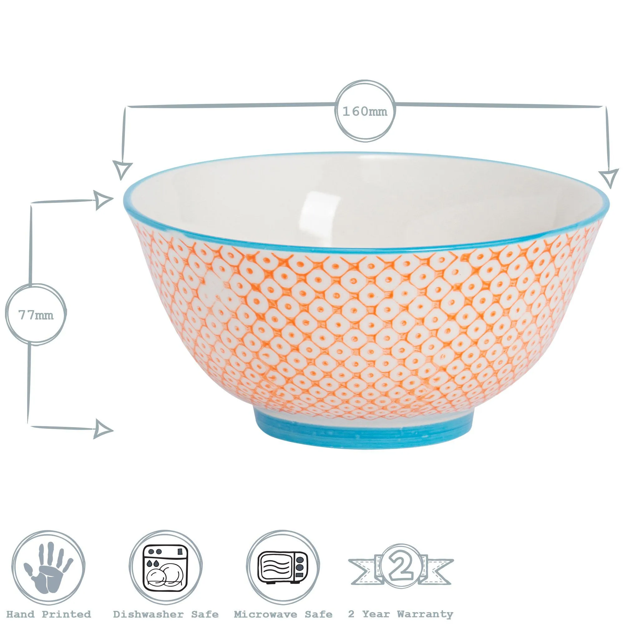 16cm Hand Printed Stoneware Cereal Bowl - By Nicola Spring