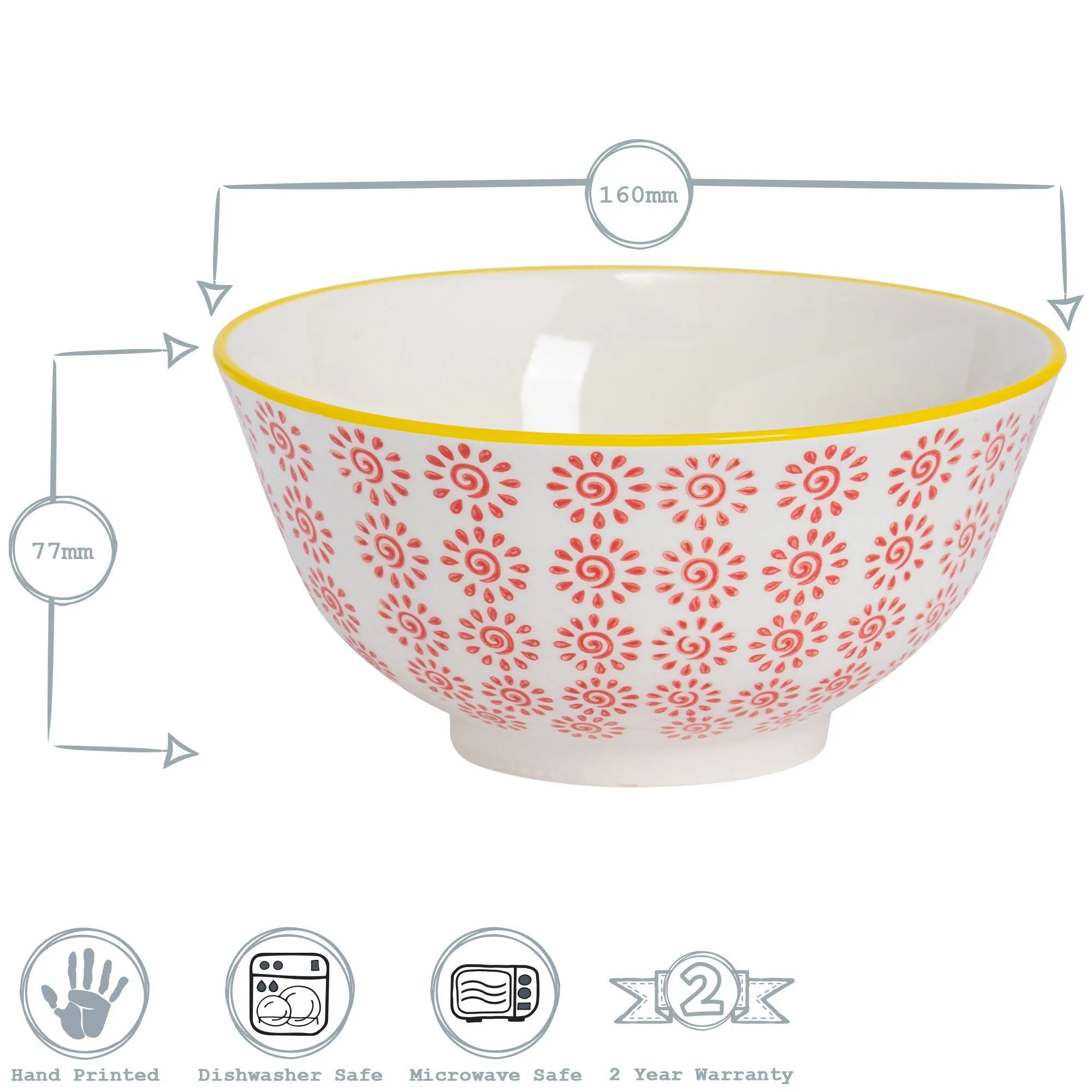 16cm Hand Printed Stoneware Cereal Bowl - By Nicola Spring