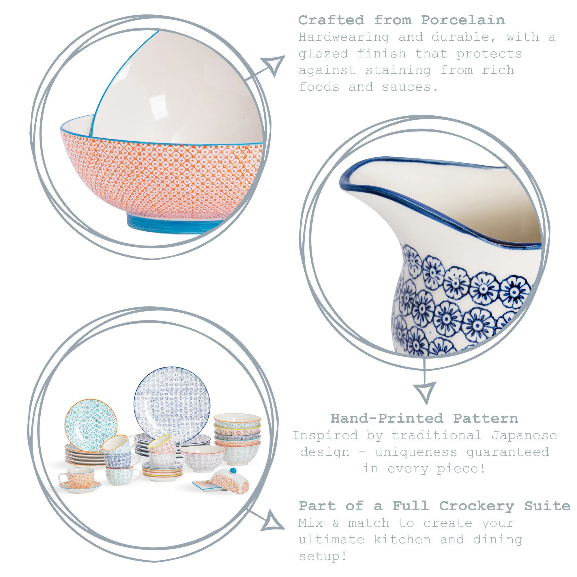 16cm Hand Printed Stoneware Cereal Bowl - By Nicola Spring