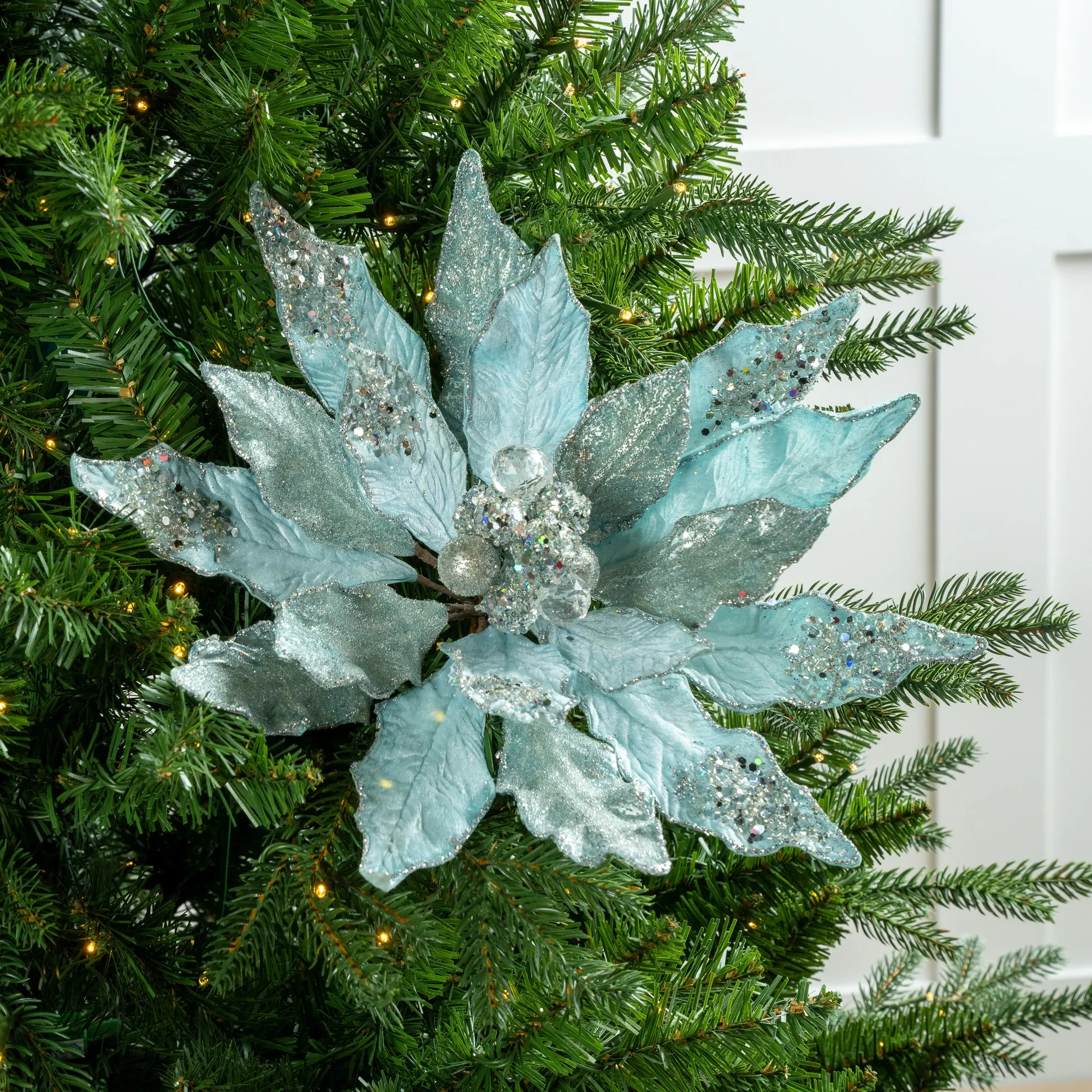 18" Poinsettia Stem Set Of 2