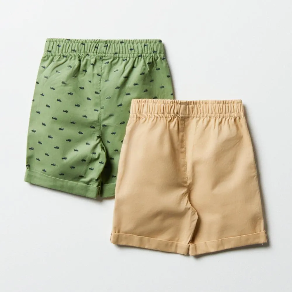 2 Pack Cars Shorts Green & Natural