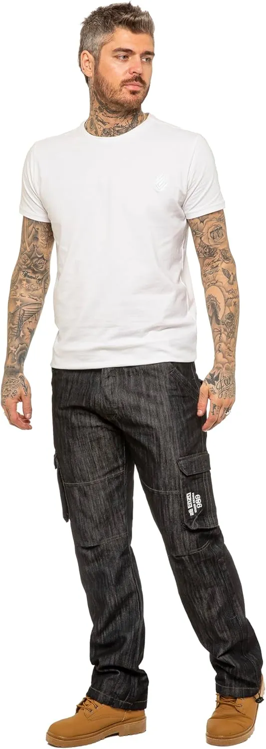 989Z ENZO Mens Cargo Combat Jeans Loose Fit Casual Denim Pants