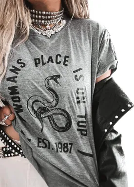 A WOMAN'S PLACE IS ON TOP SIDE SLIT TEE
