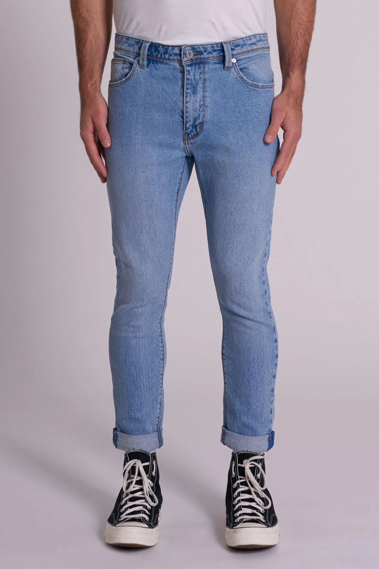 Abrand Mens Drop Skinny Bias Jean Mid Vintage Indigo