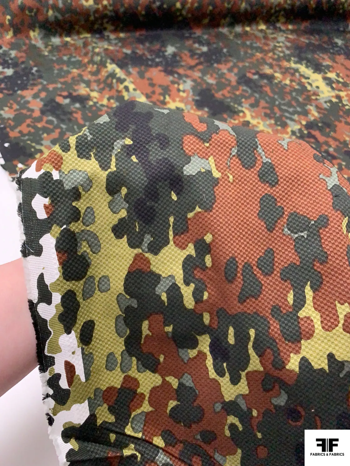 Abstract Spotted Printed Stretch Cotton Pique - Greens / Brown / Black