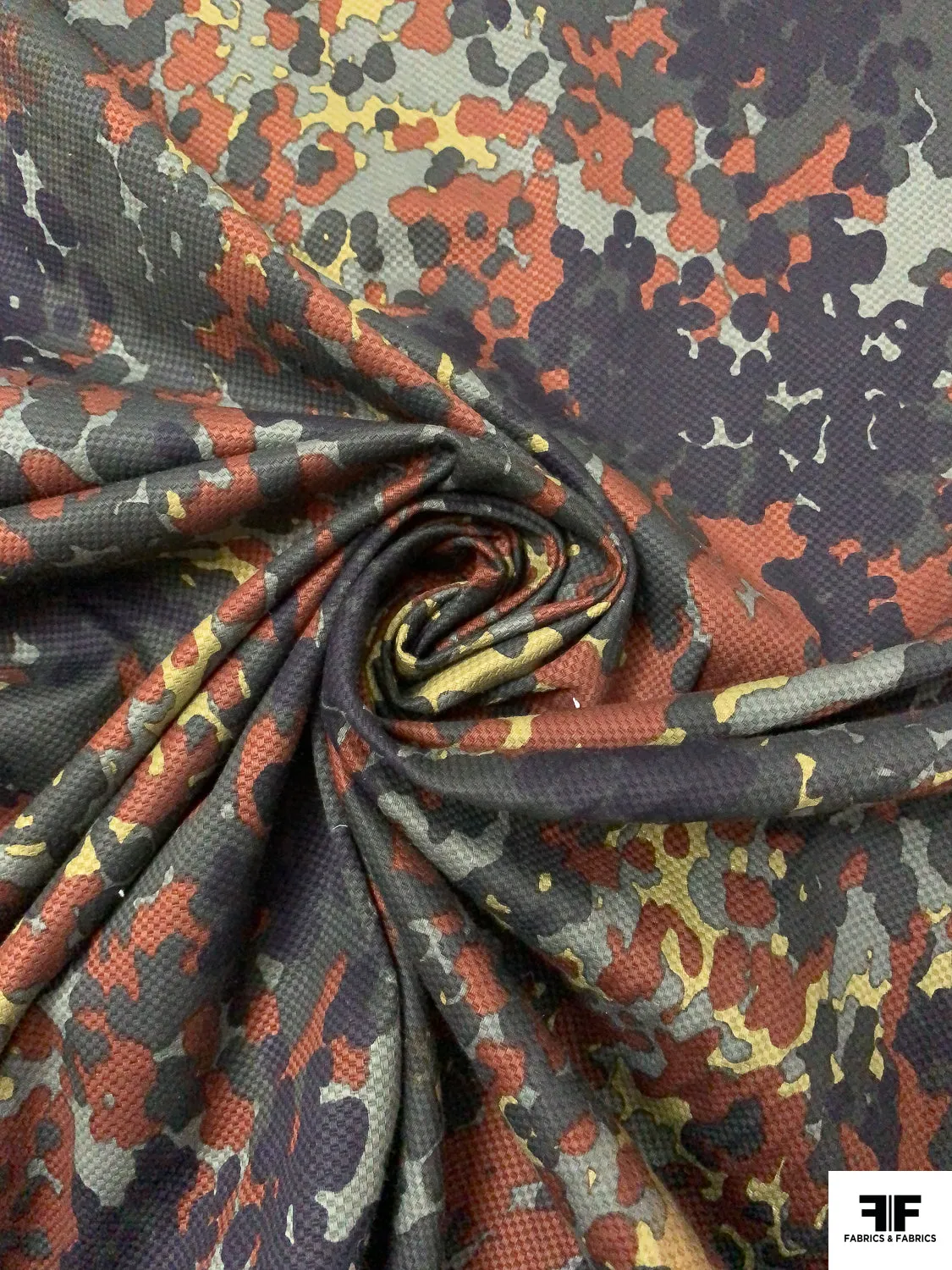 Abstract Spotted Printed Stretch Cotton Pique - Greens / Brown / Black