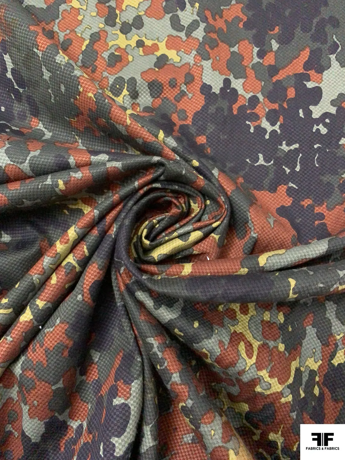 Abstract Spotted Printed Stretch Cotton Pique - Greens / Brown / Black