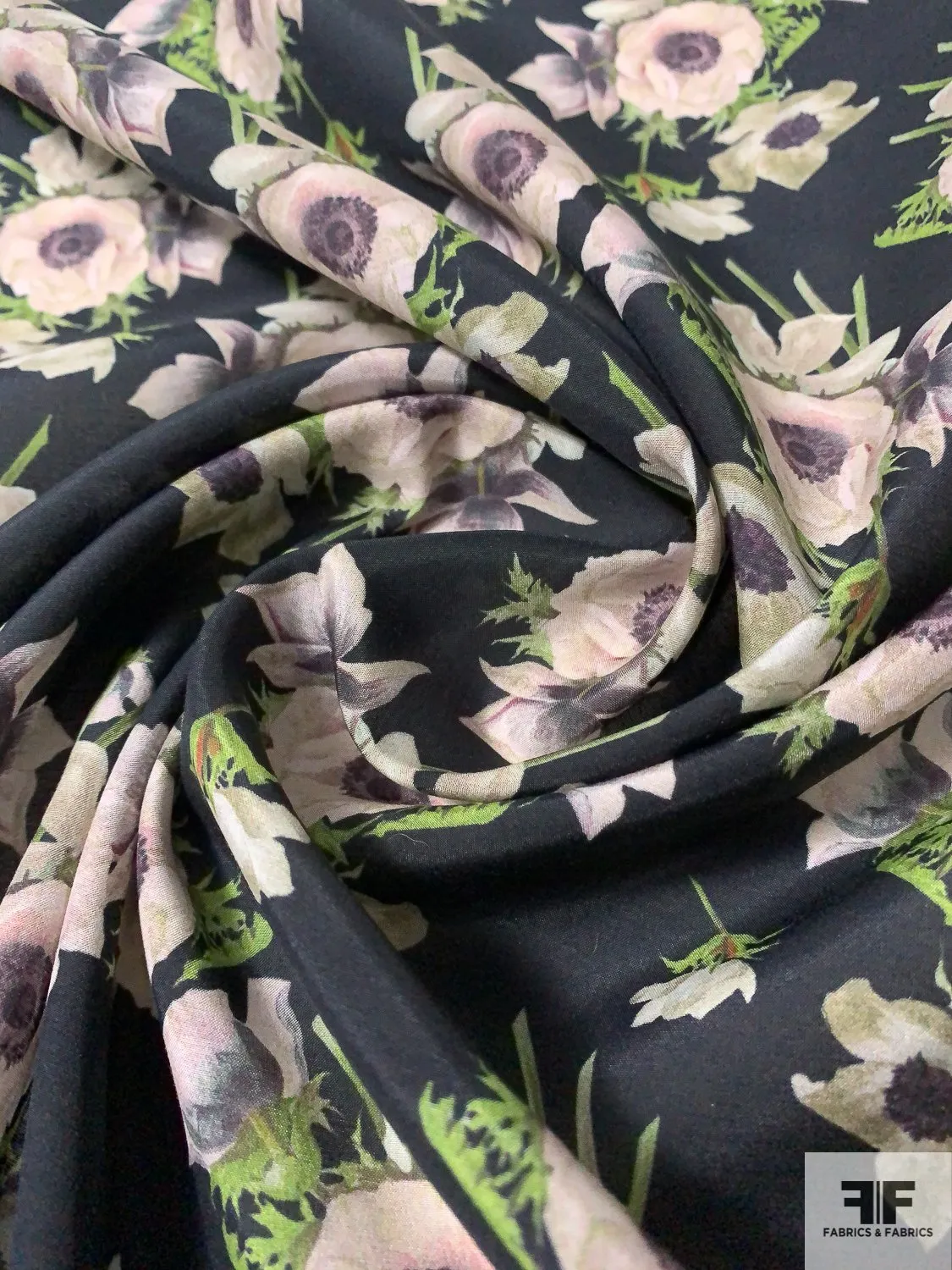 Adam Lippes Signature Floral Printed Silk and Cotton Lawn - Black / Green / Earth