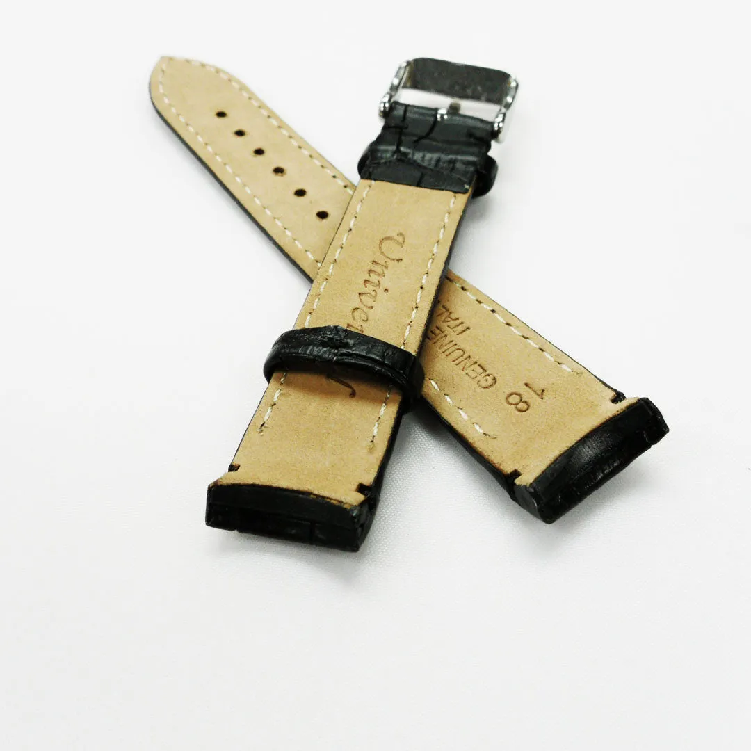 Alligator Curved Genuine Leather Watch Strap, 18MM, Brown Color, Padded, Brown Stitched, Regular Size, Silver Buckle, Watch Band Replacement
