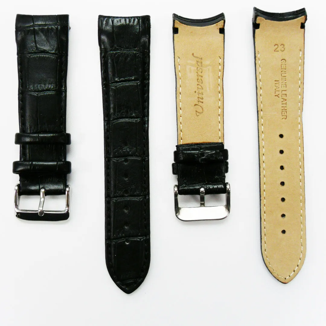 Alligator Curved Genuine Leather Watch Strap, 24MM, Brown Color, Padded, Brown Stitched, Regular Size, Silver Buckle, Watch Band Replacement
