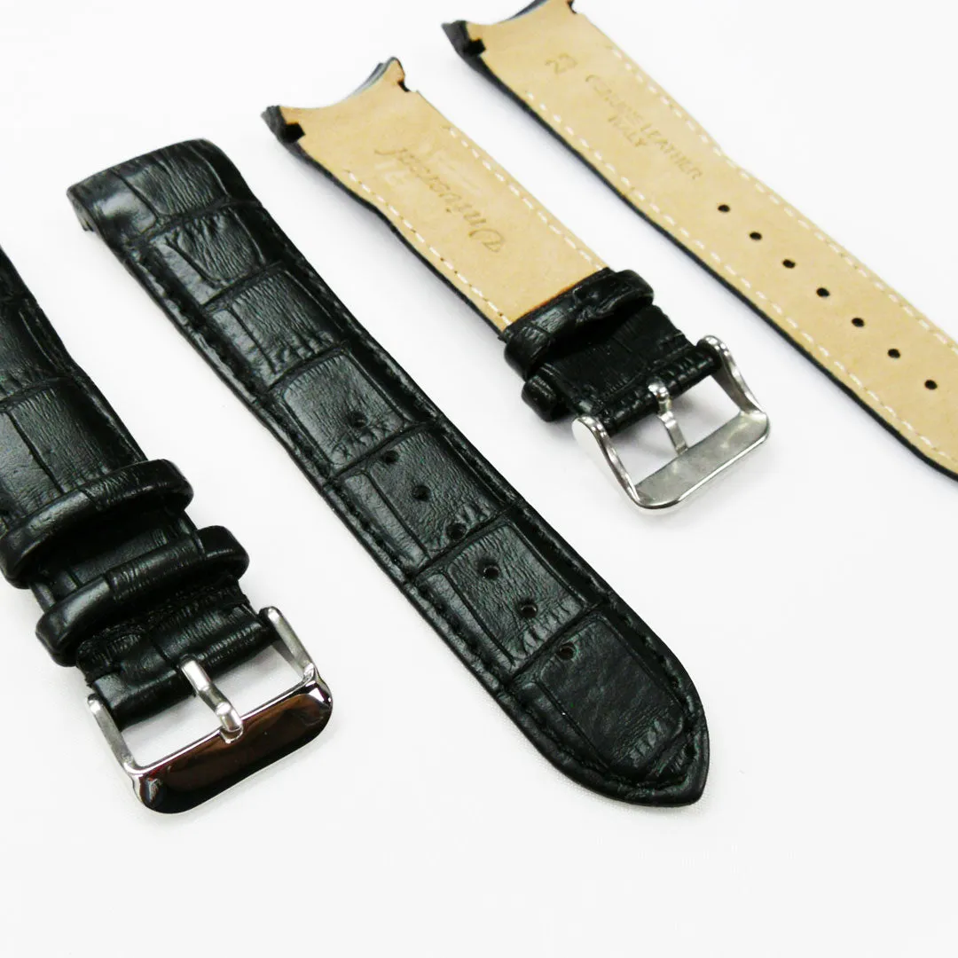 Alligator Curved Genuine Leather Watch Strap, 24MM, Brown Color, Padded, Brown Stitched, Regular Size, Silver Buckle, Watch Band Replacement