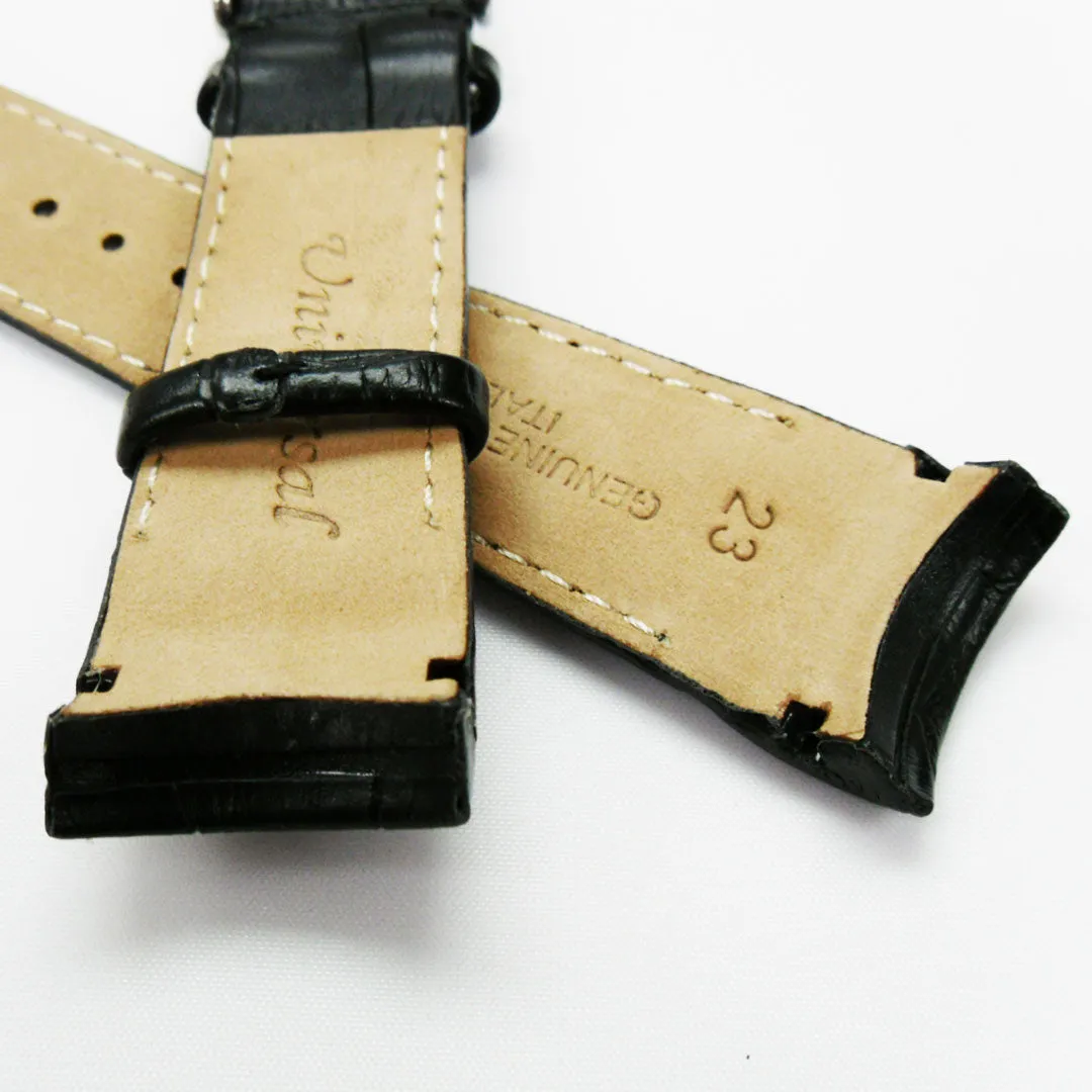 Alligator Curved Genuine Leather Watch Strap, 24MM, Brown Color, Padded, Brown Stitched, Regular Size, Silver Buckle, Watch Band Replacement