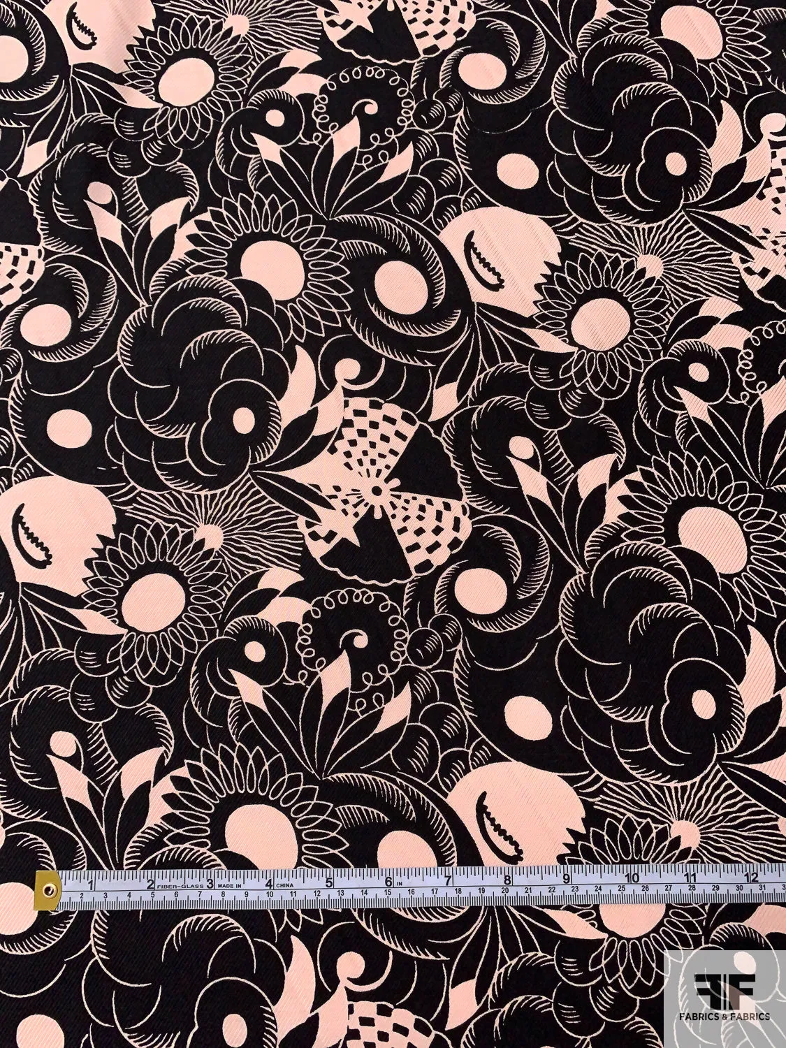 Anna Sui Exotic Floral Printed Rayon Twill - Black / Light Blush