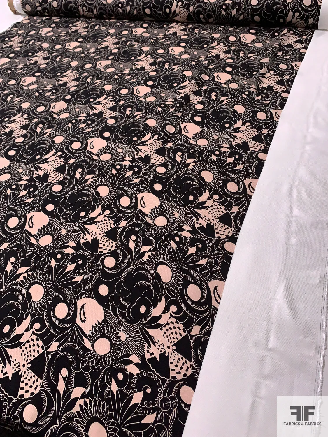 Anna Sui Exotic Floral Printed Rayon Twill - Black / Light Blush