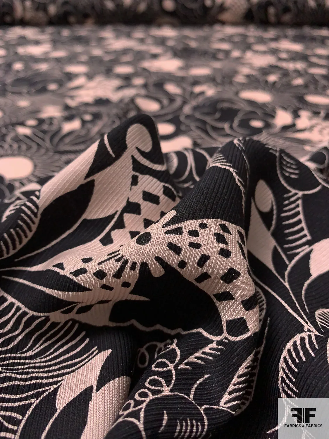 Anna Sui Exotic Floral Printed Rayon Twill - Black / Light Blush