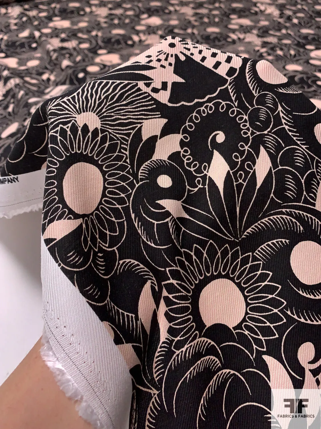 Anna Sui Exotic Floral Printed Rayon Twill - Black / Light Blush
