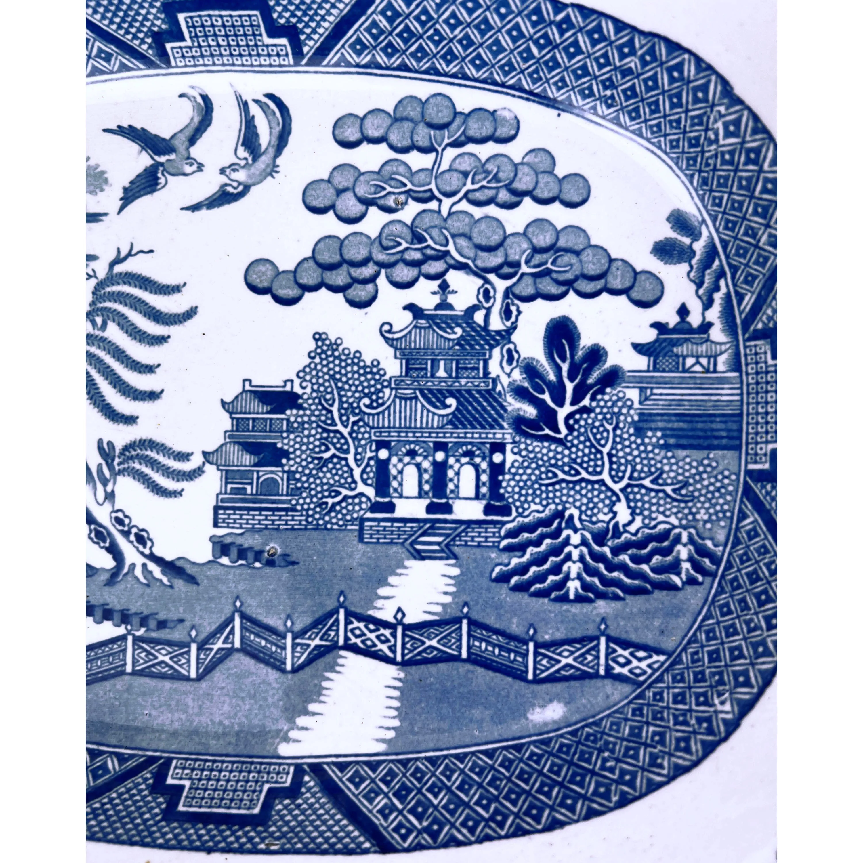 Antique 1890s Blue Willow Serving Bowl John Meir & Son Staffordshire