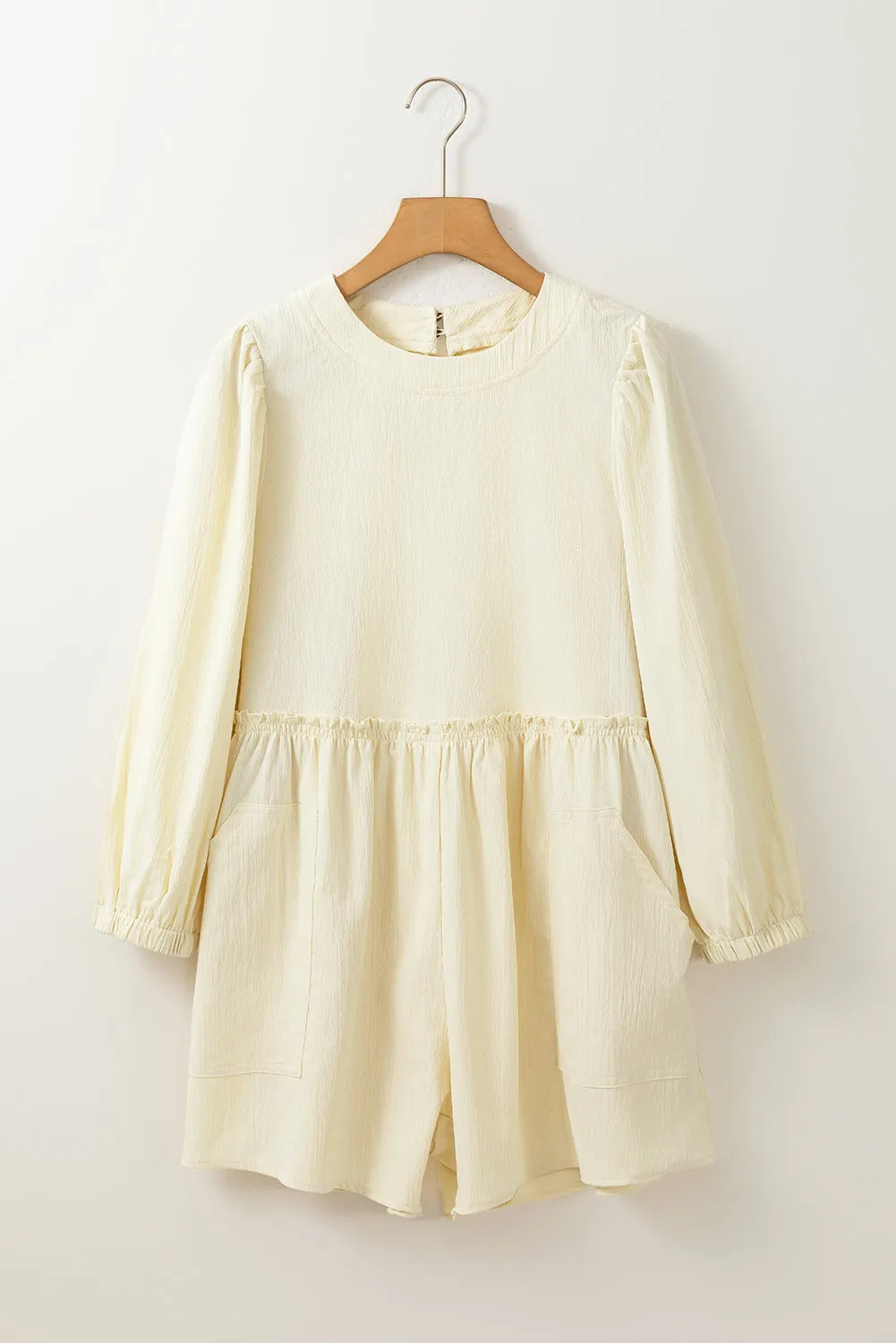 Apricot Solid Color High Waist Long Sleeve Romper