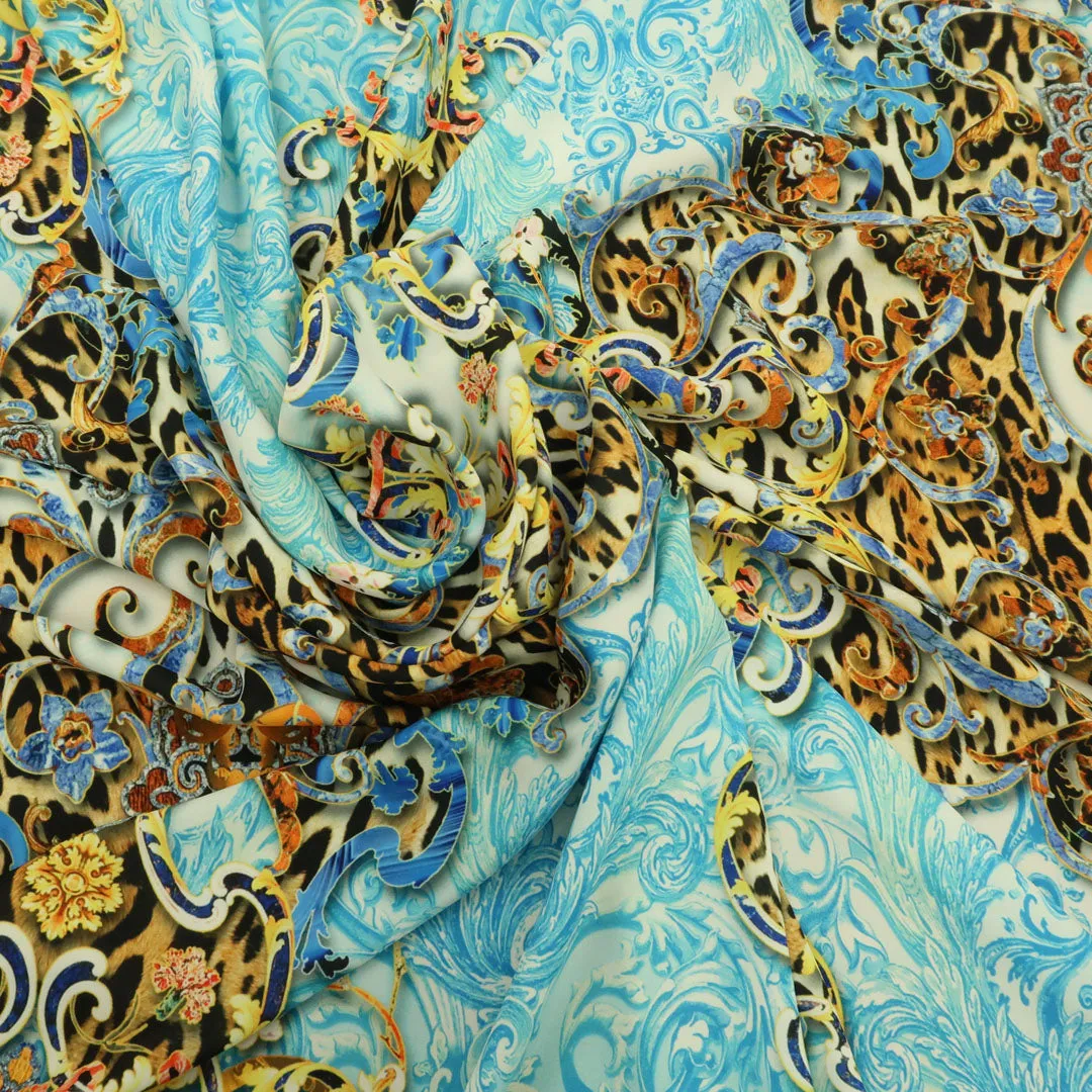 Aqua Background with Animal Print Printed Fabric