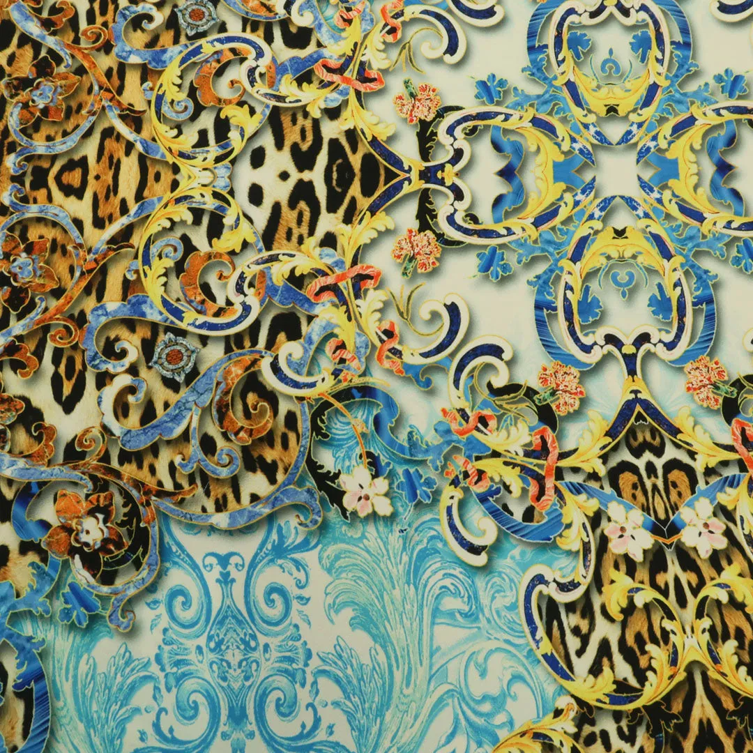 Aqua Background with Animal Print Printed Fabric