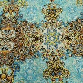 Aqua Background with Animal Print Printed Fabric