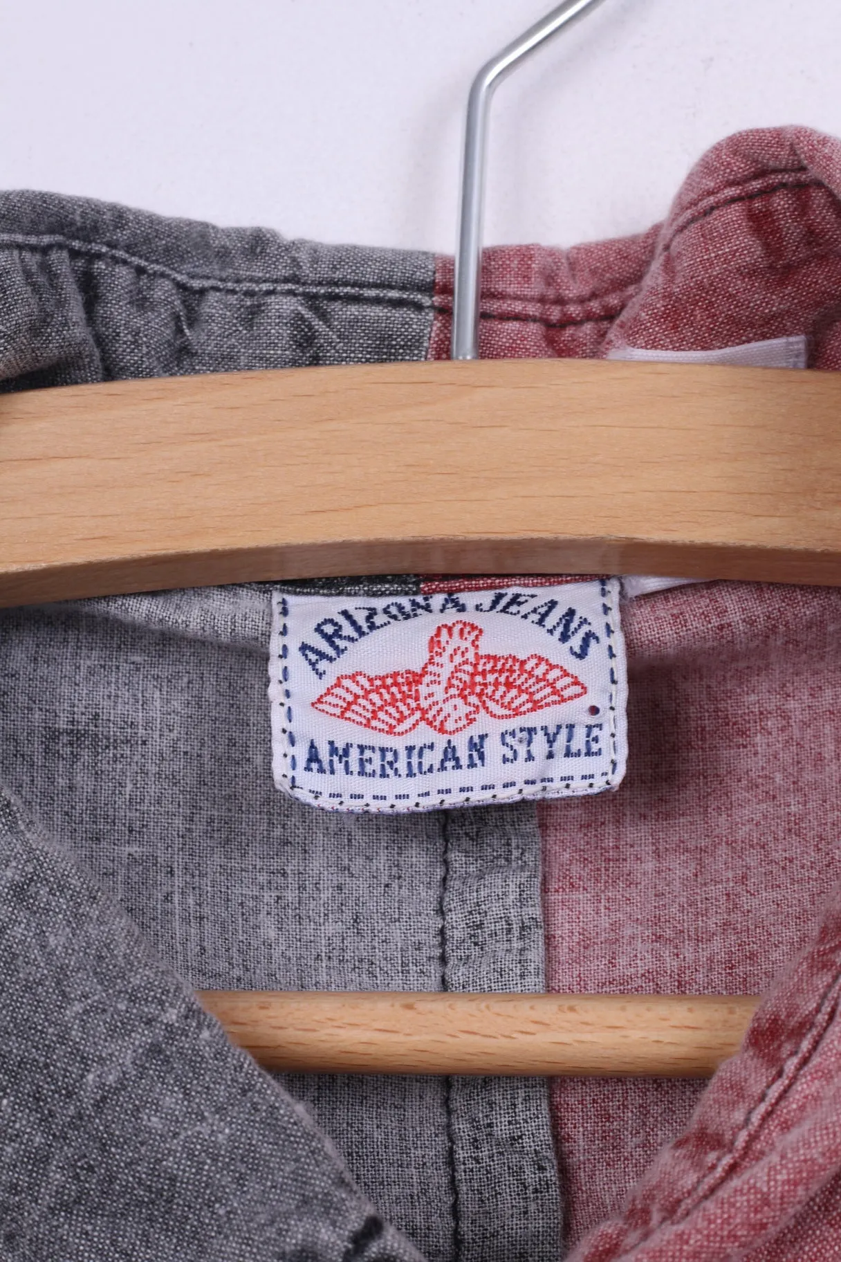 Ariozona Jeans Mens L Casual Shirt Grey Red Short Sleeve Cotton American Style