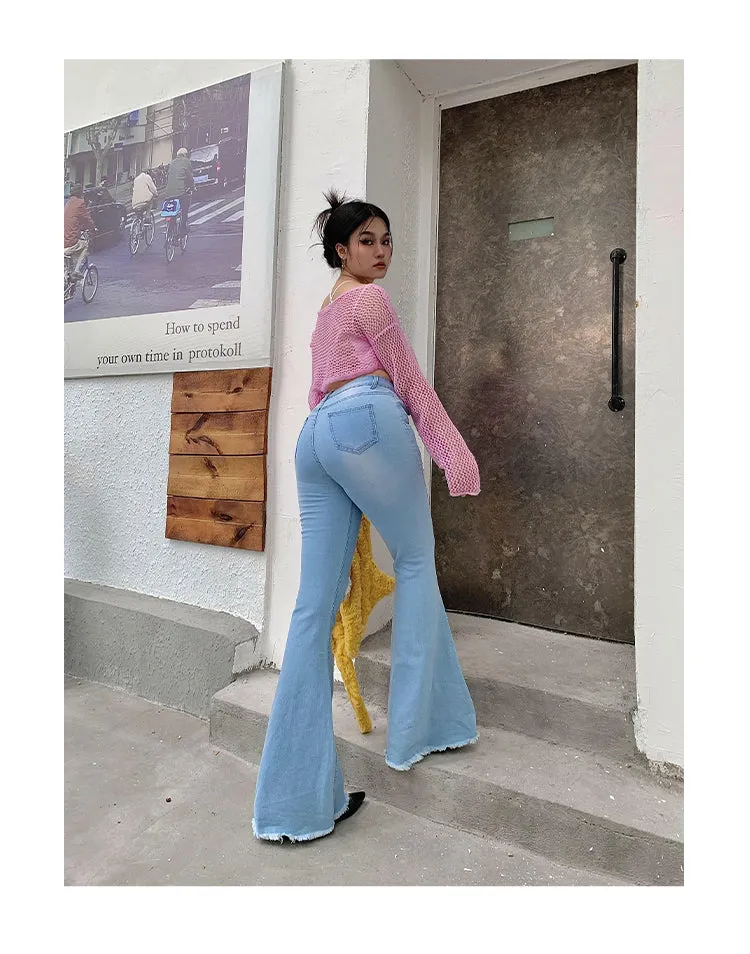 Audrey Gradient Blue Long Flare Denim Jeans Pants