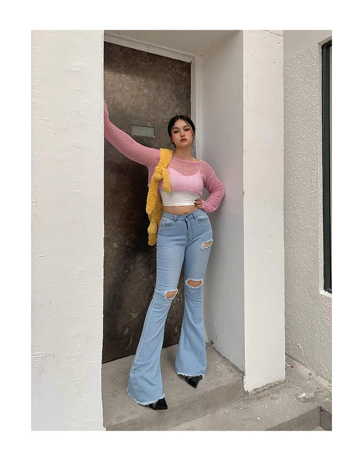 Audrey Gradient Blue Long Flare Denim Jeans Pants