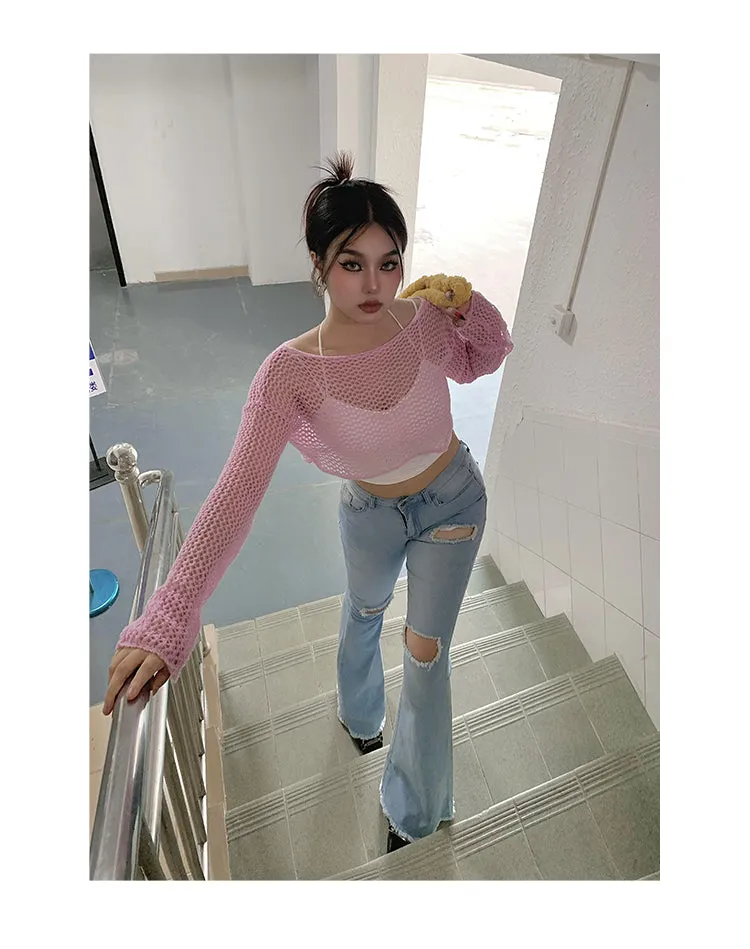 Audrey Gradient Blue Long Flare Denim Jeans Pants