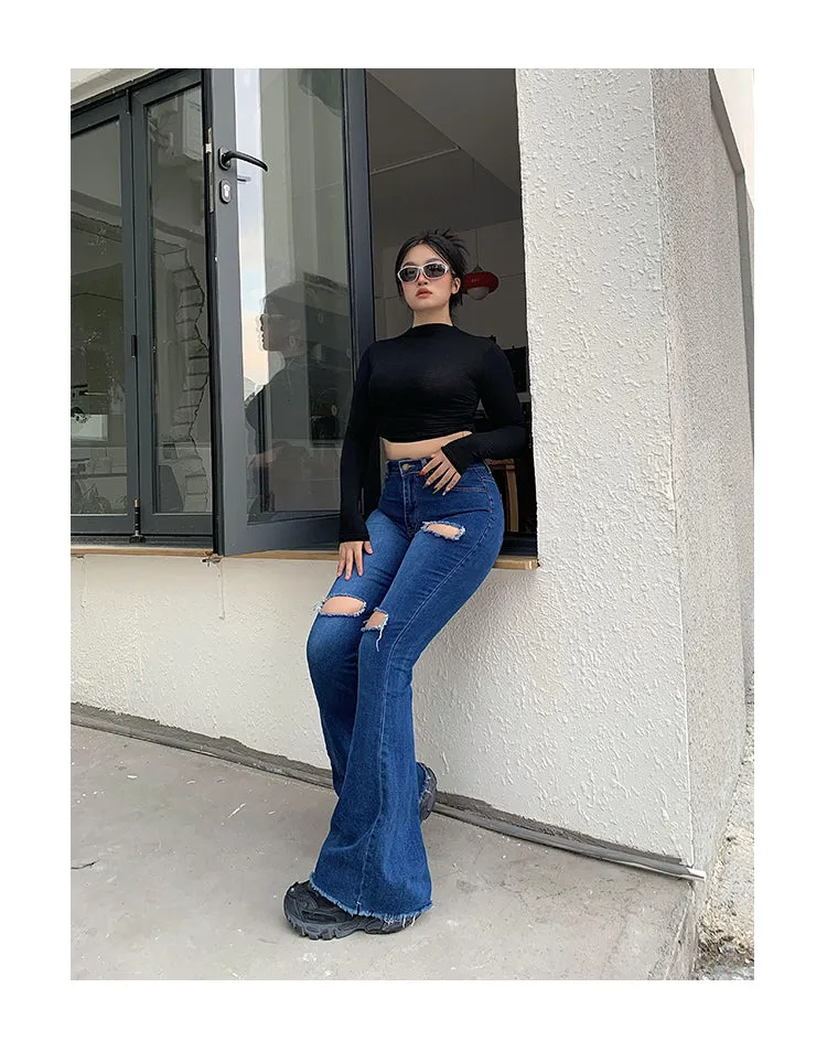 Audrey Gradient Blue Long Flare Denim Jeans Pants