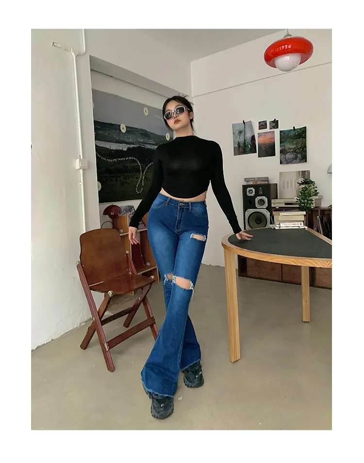 Audrey Gradient Blue Long Flare Denim Jeans Pants