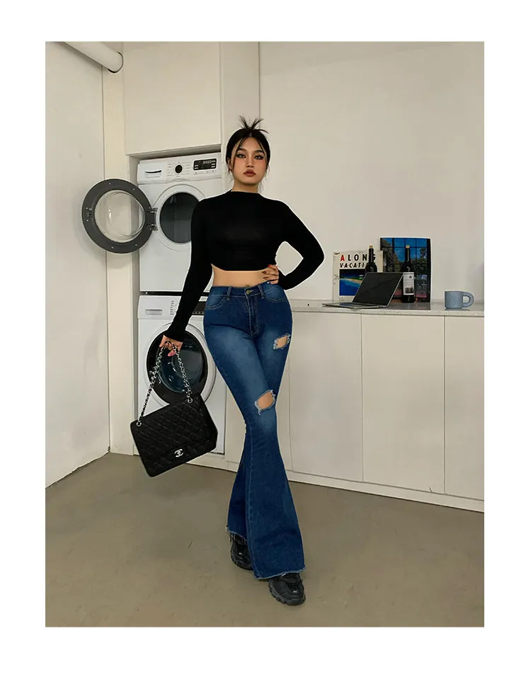 Audrey Gradient Blue Long Flare Denim Jeans Pants