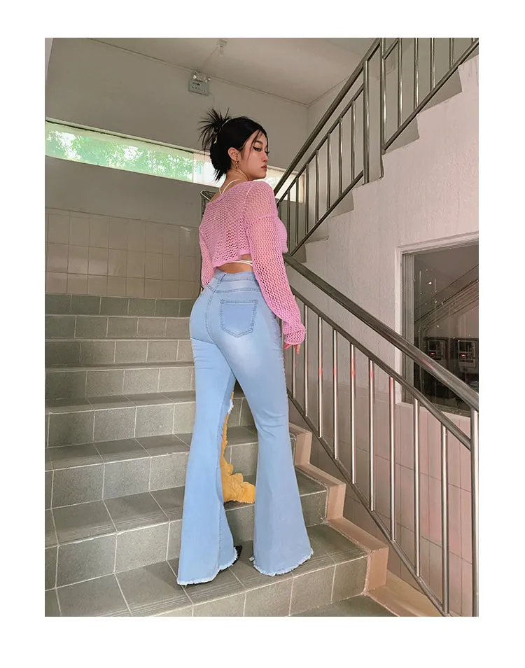 Audrey Gradient Blue Long Flare Denim Jeans Pants