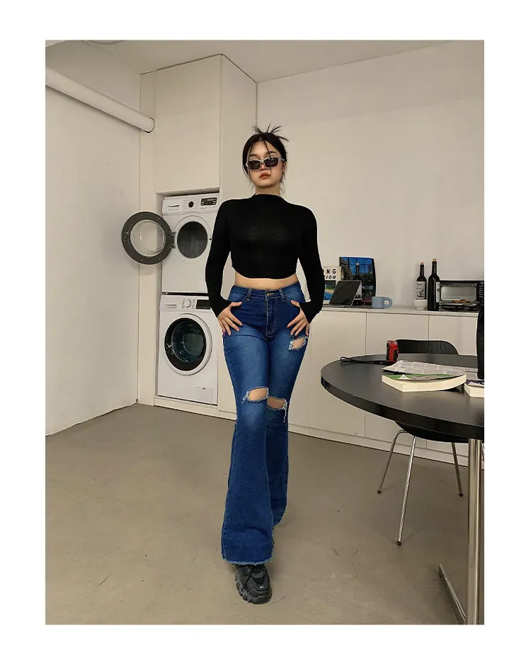 Audrey Gradient Blue Long Flare Denim Jeans Pants