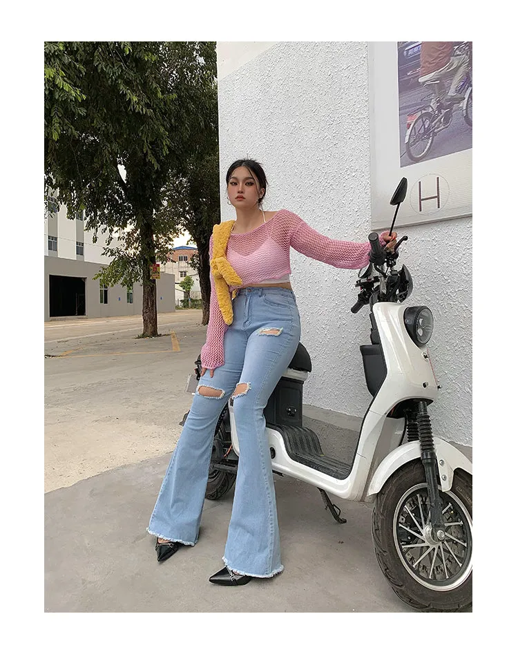 Audrey Gradient Blue Long Flare Denim Jeans Pants