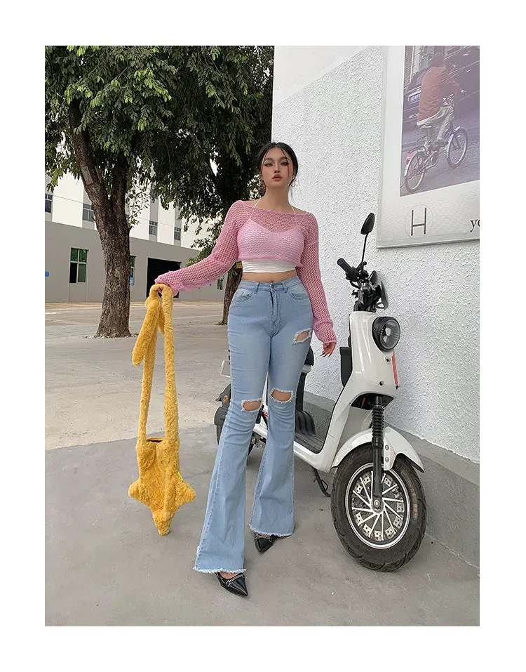 Audrey Gradient Blue Long Flare Denim Jeans Pants