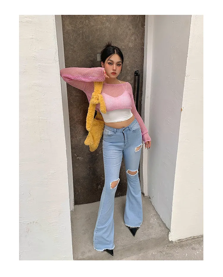 Audrey Gradient Blue Long Flare Denim Jeans Pants