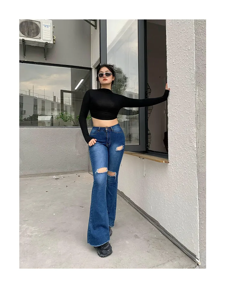 Audrey Gradient Blue Long Flare Denim Jeans Pants