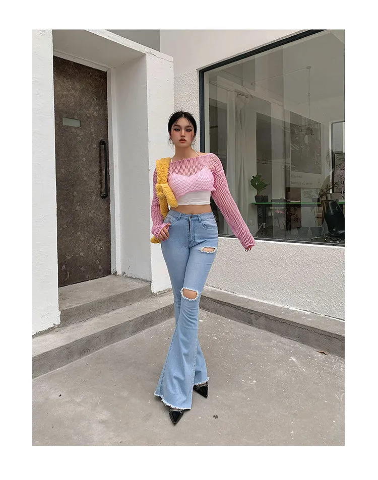Audrey Gradient Blue Long Flare Denim Jeans Pants