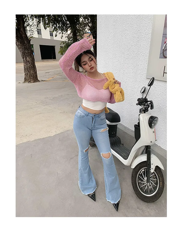 Audrey Gradient Blue Long Flare Denim Jeans Pants