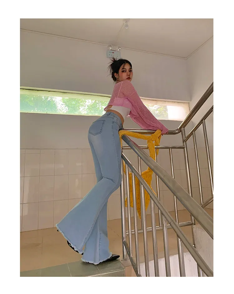 Audrey Gradient Blue Long Flare Denim Jeans Pants