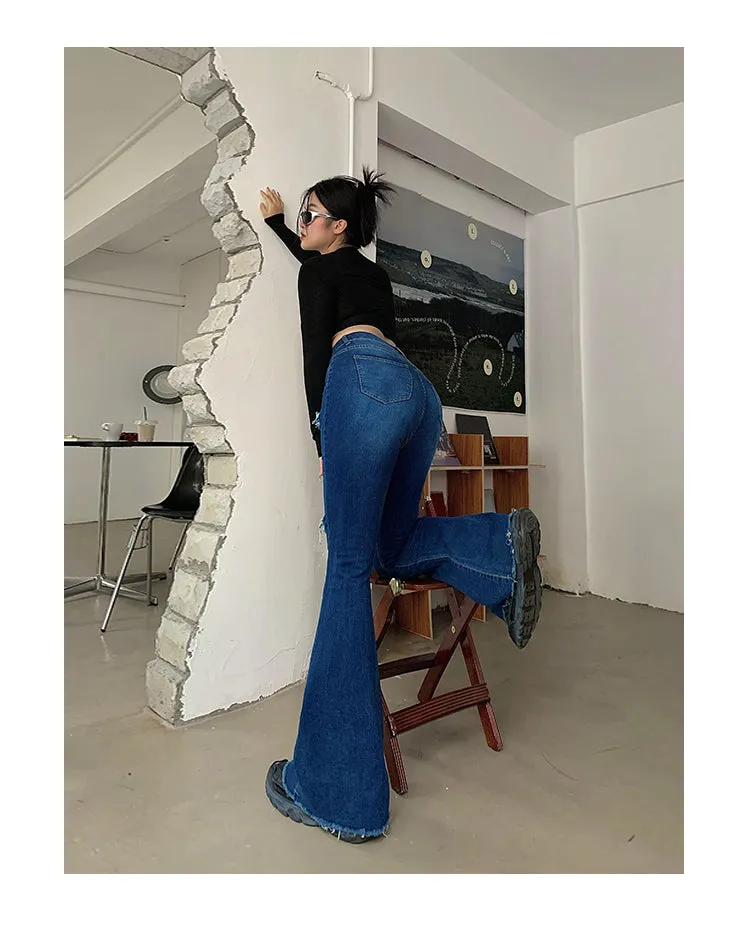 Audrey Gradient Blue Long Flare Denim Jeans Pants