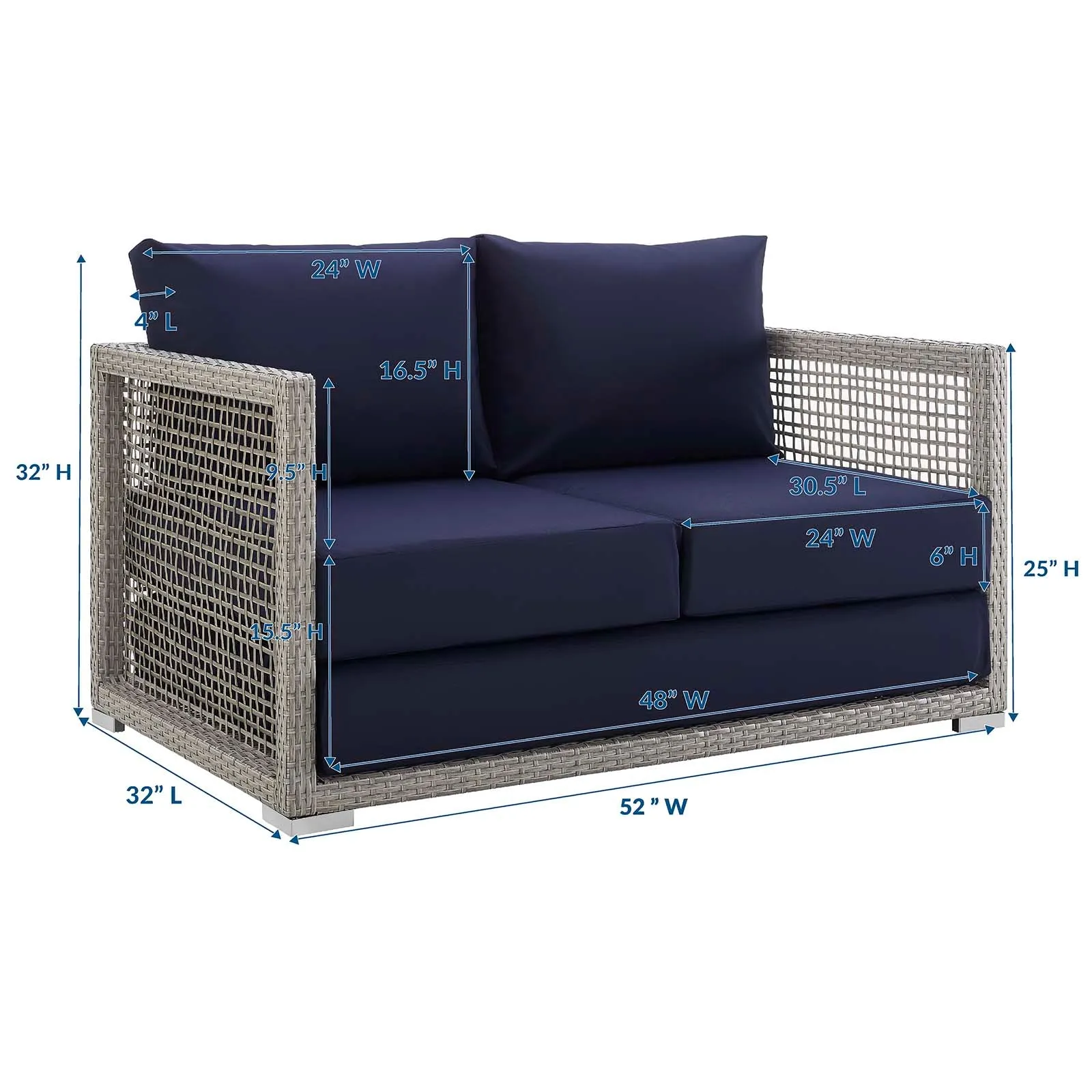 Aura Outdoor Patio Wicker Rattan Loveseat by Modway
