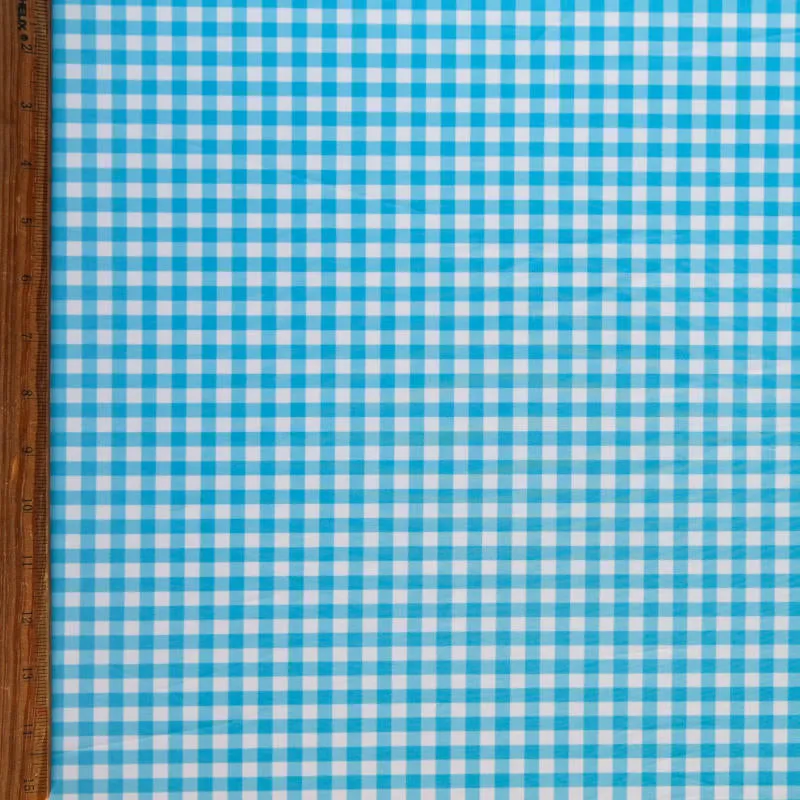 Azure Blue Gingham Poly Spandex Swimsuit Fabric